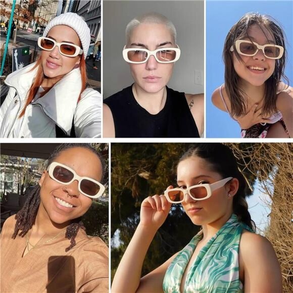 4 Pieces Retro Vintage Sunglasses Small Square Rectangle 90s Glasses Trendy Y2K main image 2